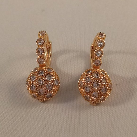 18K Yellow Gold Filled Round Beaded Diamond Zircon Drop Earrings Gorgeous Gift - Picture 4 of 8